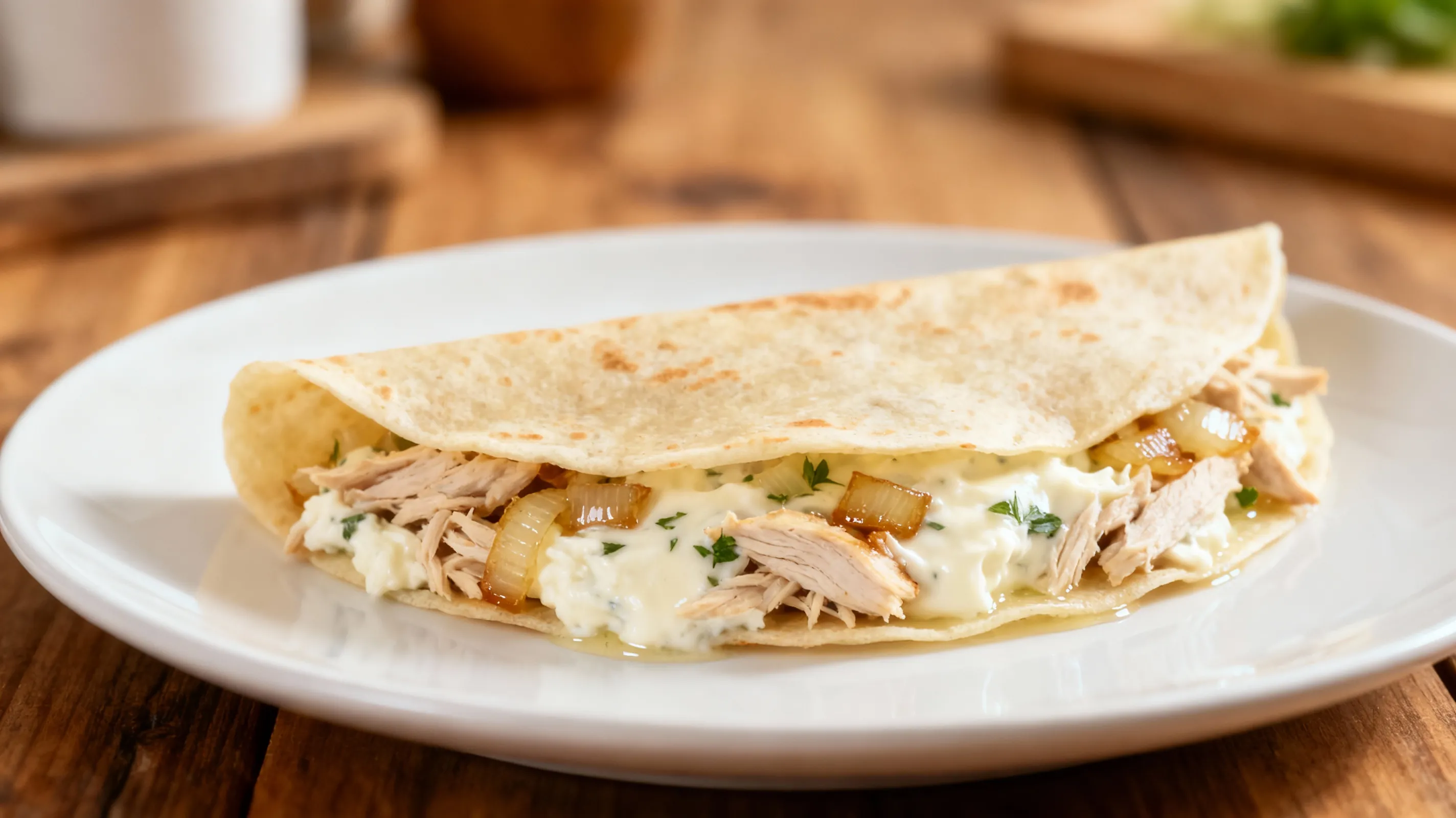 Crepioca com recheio de frango desfiado