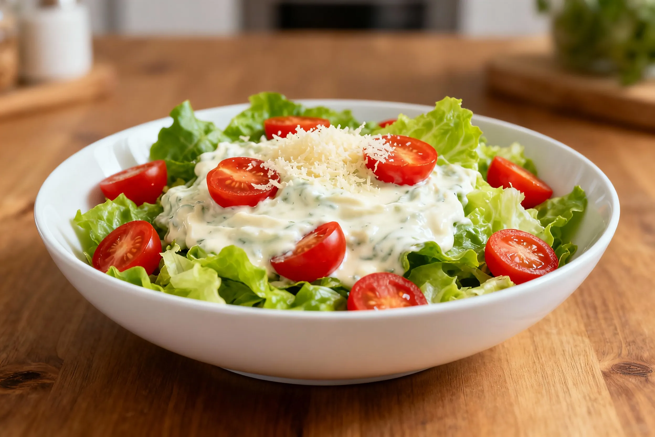 Salada com molho de queijo